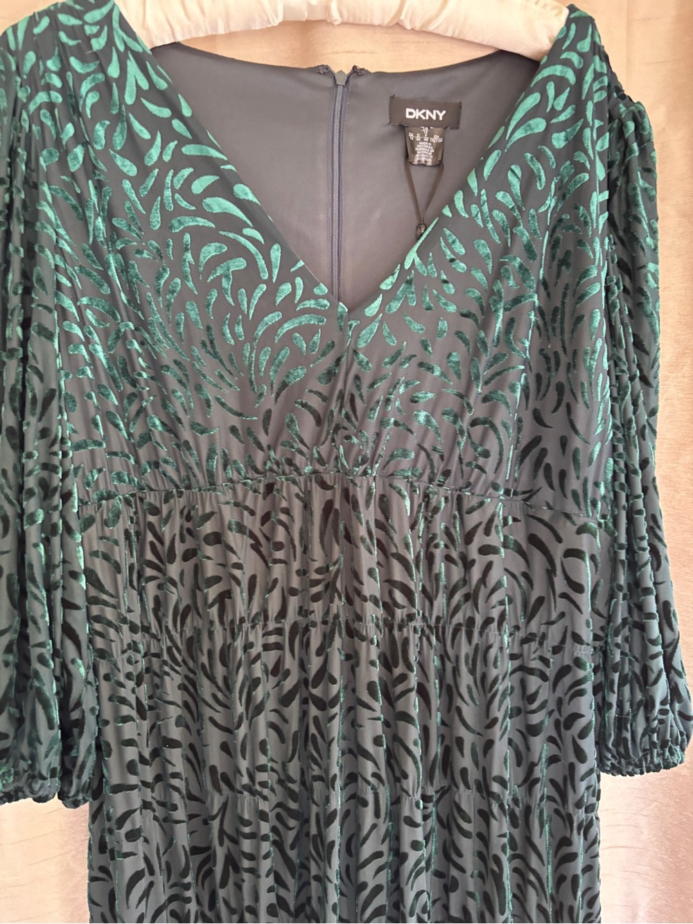DKNY Women's Green Velvet Burnout V-Neck Dress